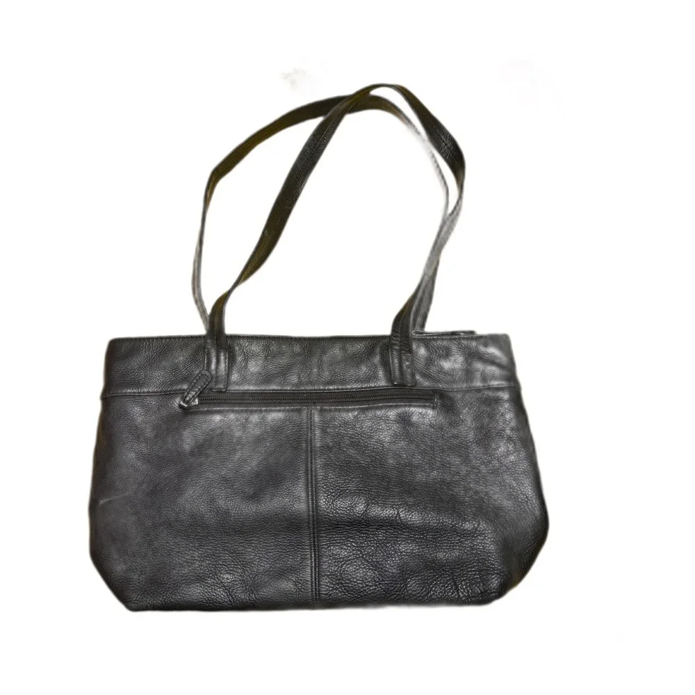 Vintage 90s Grunge Pebbled Black Leather Tote Bag Giani Bernini 15x10x4